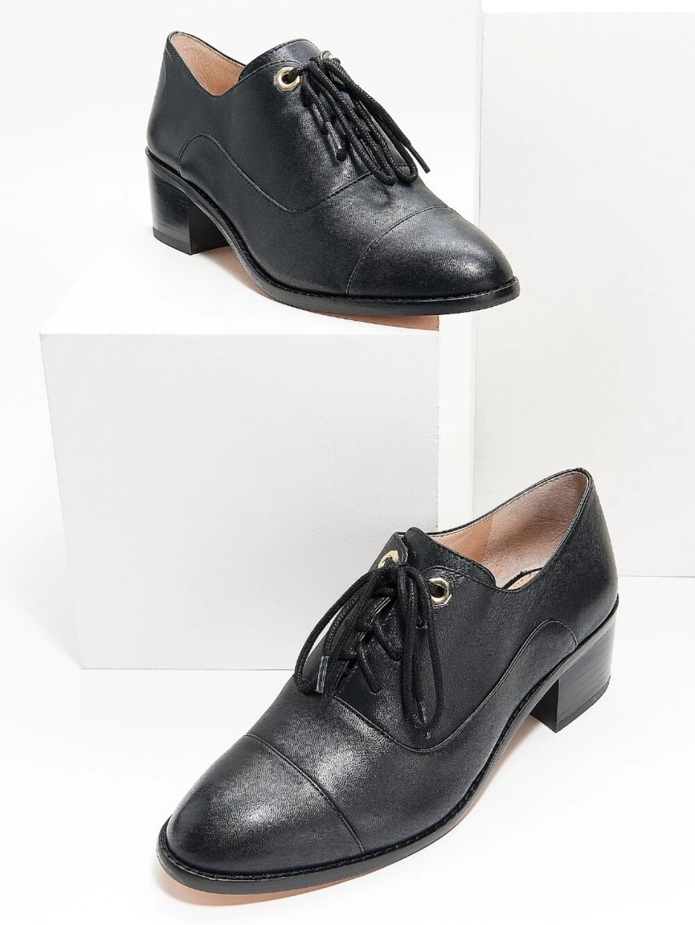 New Louise et Cie Black Leather Lace-Up Oxford Shoes With Block Heel Size 5